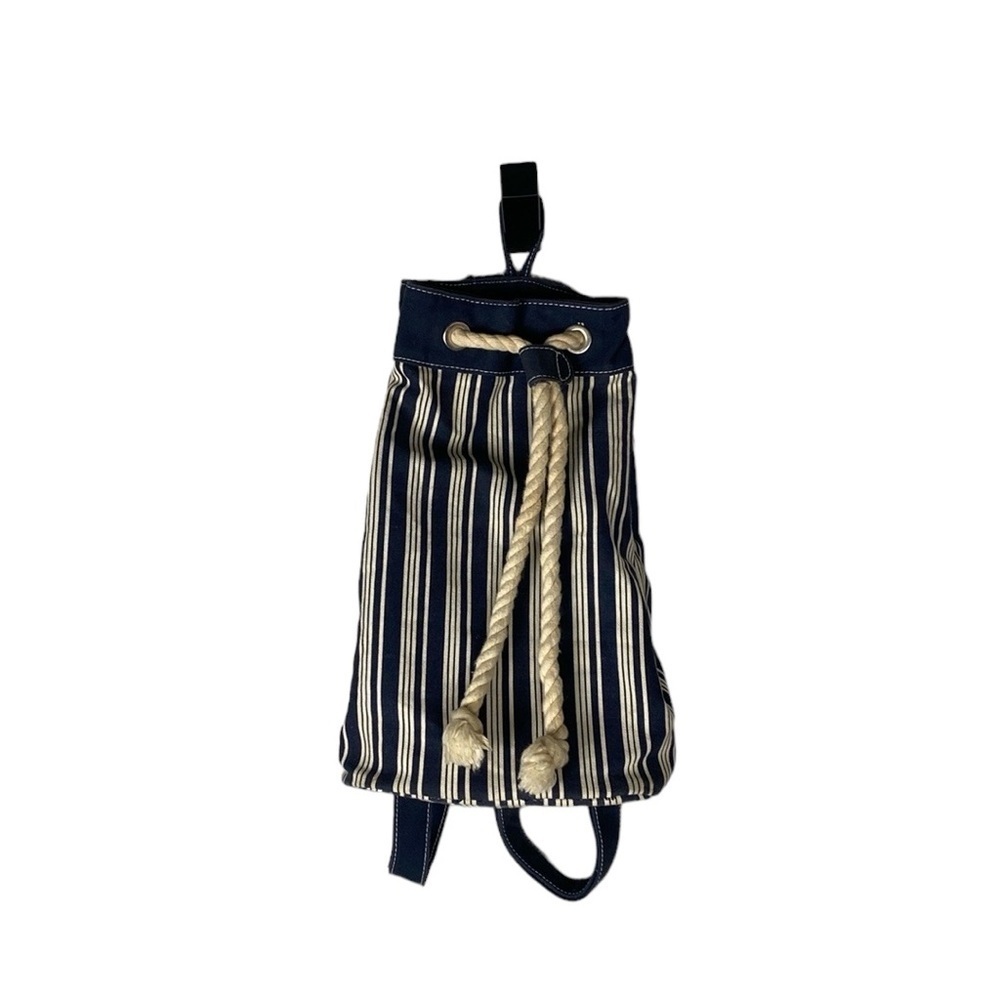Blue and white stripe bucket backpack